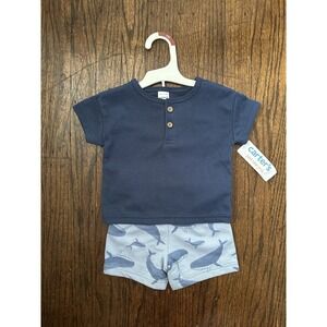 Carter's Boys Blue Whale Two-Piece Outfit Short Sleeves & Shorts Size 6 Months